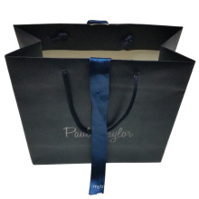 Бумажный мешок с лентой голубой орнамент 